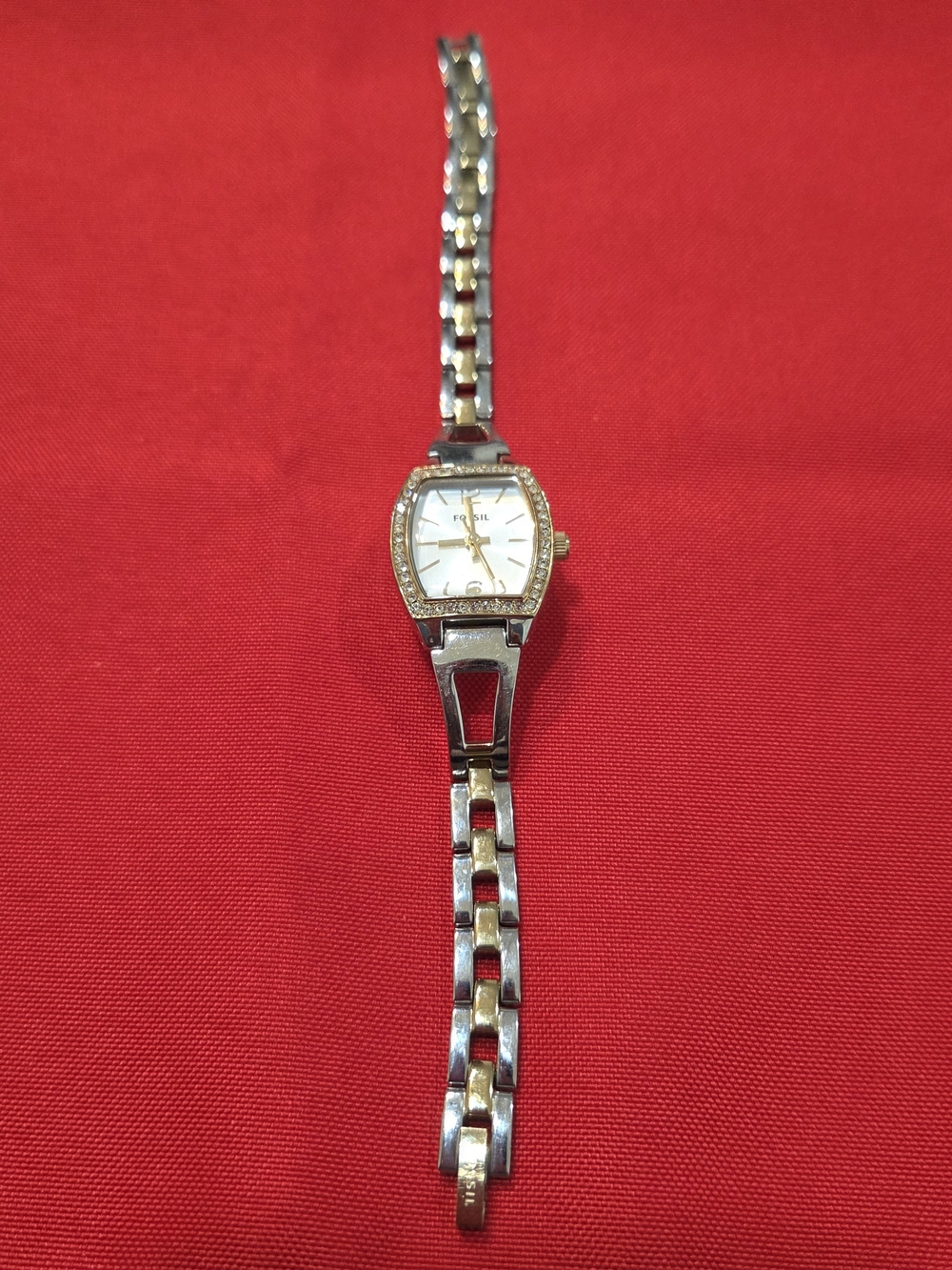 Fossil Two-Tone Silver and Gold Ladies Bracelet Watch with Crystal Accents